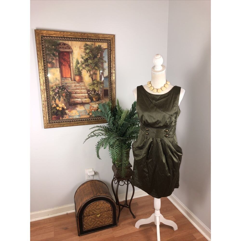 TEEZE ME Womens Olive Green Sleeveless Short Fit + Flare Dress Juniors 9 Pleated